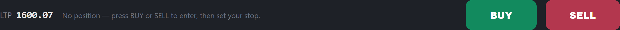 The trade bar in simple mode: last traded price, a hint, and BUY / SELL.